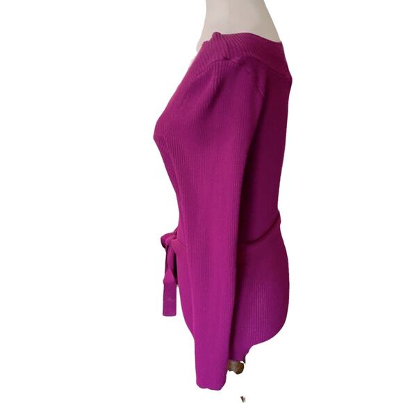 United States sweater company size medium self belted sweater fuchsia scoop neck - Picture 2 of 5